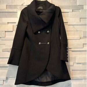 DIVA by DD Tulip Hem 100% Wool Leather Trim Dressy Style Coat Old Money Black M